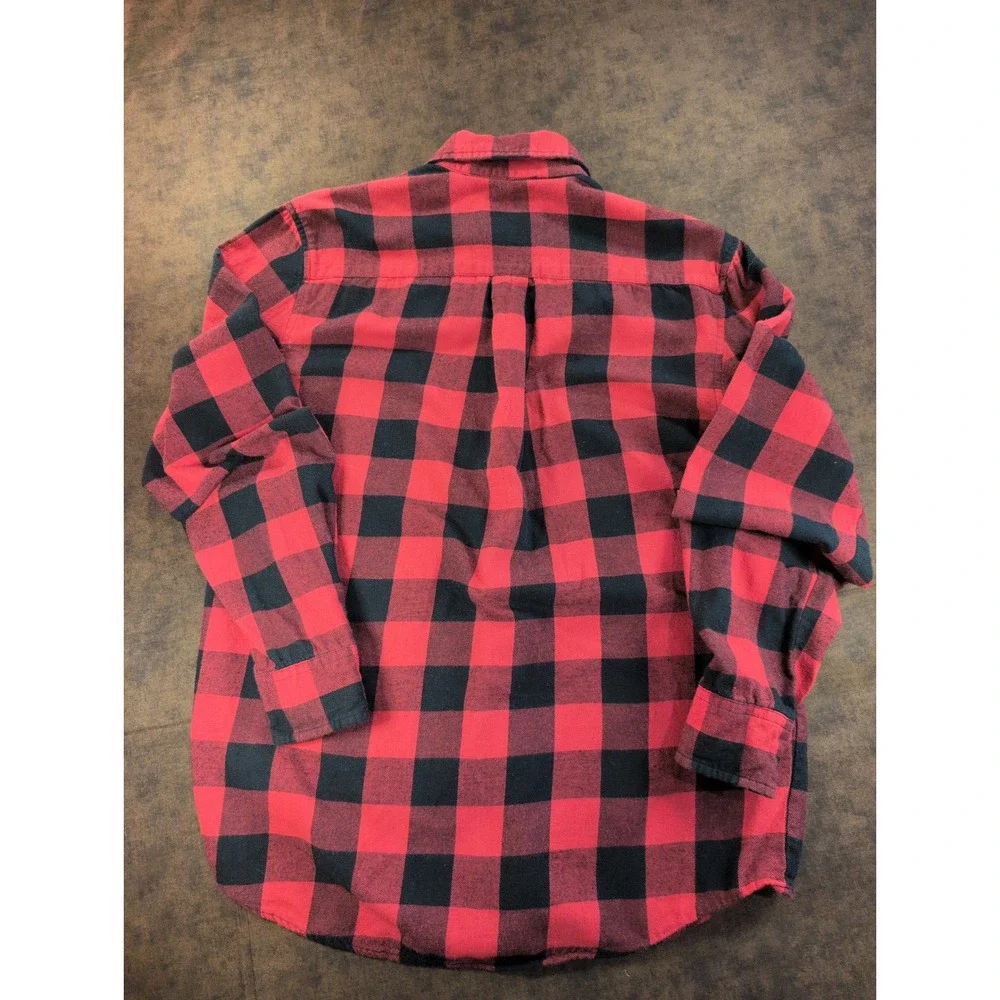 St Johns Bay Mens Small Red Black Buffalo Check Flannel Button Down Shirt Cotton